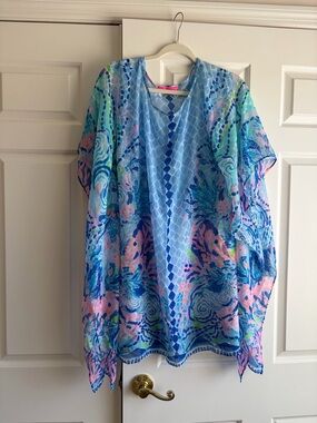 Lilly Pulitzer Light Blue & Pink Geometric swim cover up